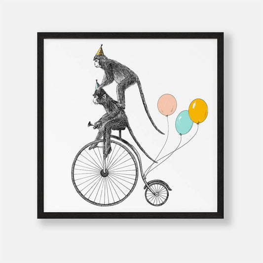 Apen op de Fiets met Ballonnen - Dieren Poster