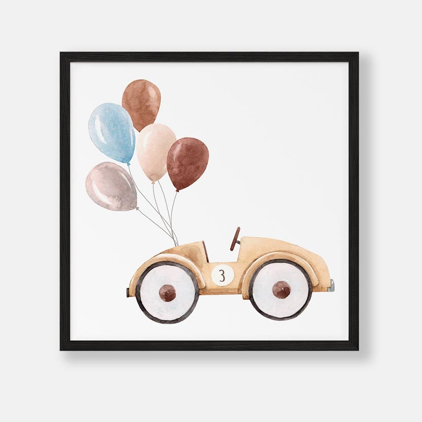 Aquarel Babyauto met Ballonnen Poster