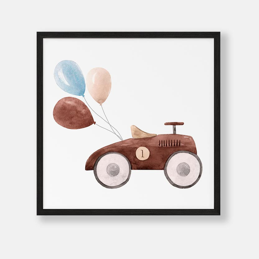 Aquarel Baby Auto met Ballonnen Poster