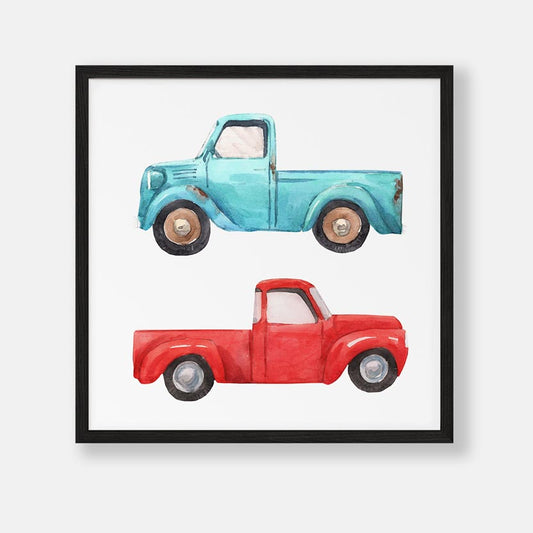 Blauwe en Rode Auto Poster