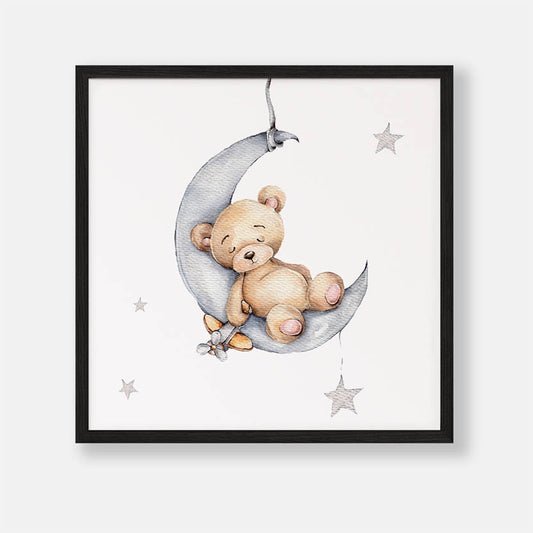 Bruine Teddybeer Slapend op de Maan - Dieren Poster