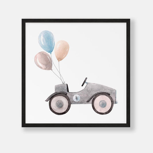 Grijze Loopauto met Ballonnen - Auto Poster