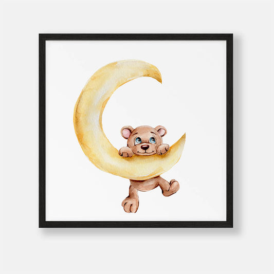 Kleine Teddybeer op de Gele Maan - Dieren Poster