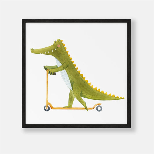 Krokodil op Scooter - Dieren Poster Kinderkamer