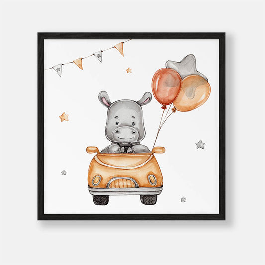 Nijlpaard in Auto met Ballonnen - Dieren Poster