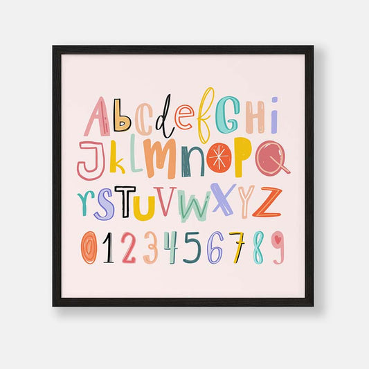 Roze Alfabet Poster met Nummers