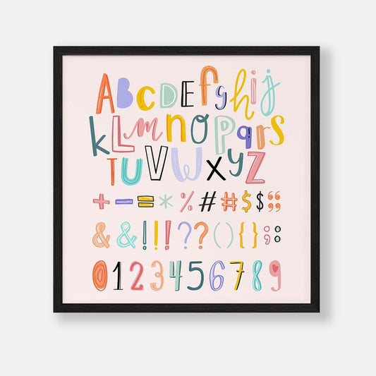 Roze Alfabet met Nummers Poster