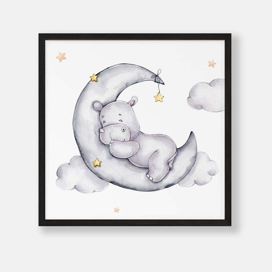 Slapende Nijlpaard op de Maan - Dieren Poster Babykamer