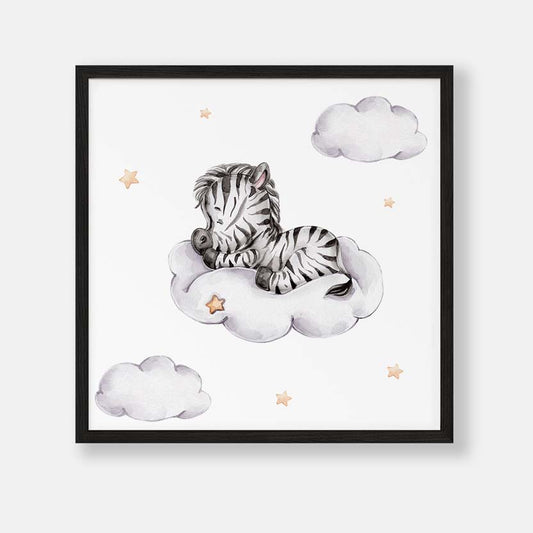 Slapende Zebra op een Wolkje - Dieren Poster Kinderkamer