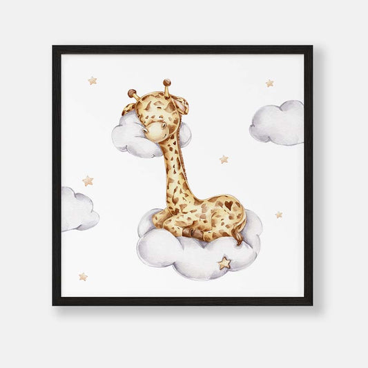 Slaperige Giraf op Wolken - Dieren Poster Kinderkamer