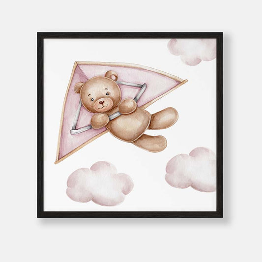 Paragliding Teddybeer met Wolken - Dieren Poster Babykamer