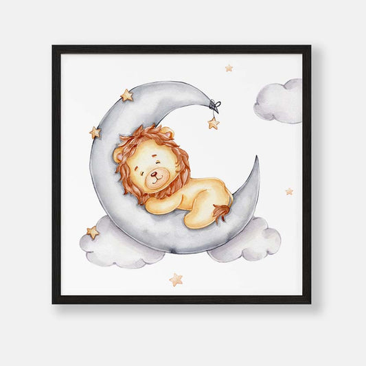 Slapende Leeuw op de Maan - Dieren Poster Babykamer