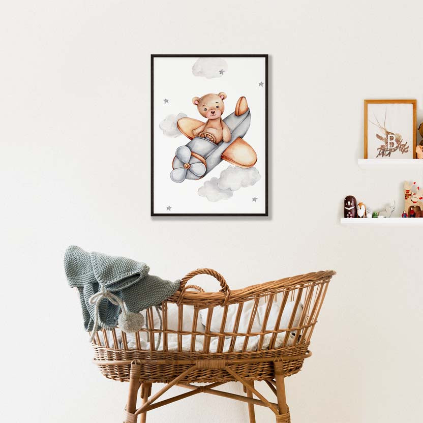 Teddybeer in een Vliegtuig - Dieren Poster Babykamer