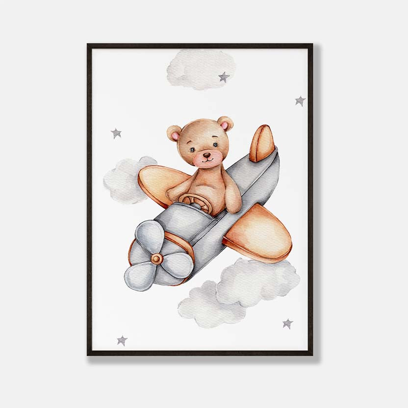 Teddybeer in een Vliegtuig - Dieren Poster Kinderkamer