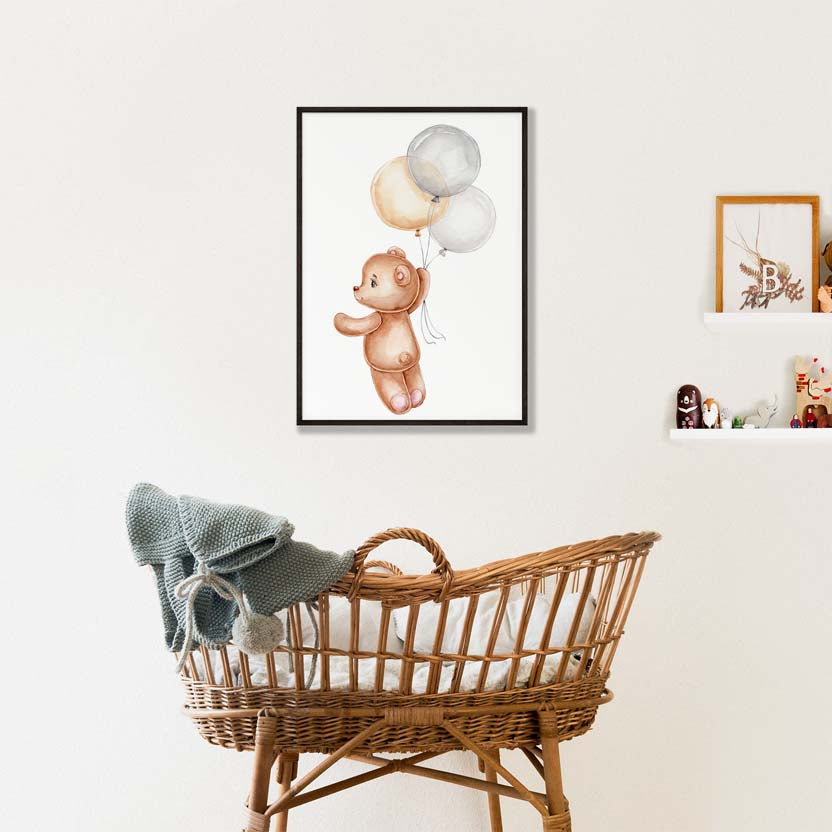Teddybeer met Ballonnen - Dieren Poster Babykamer