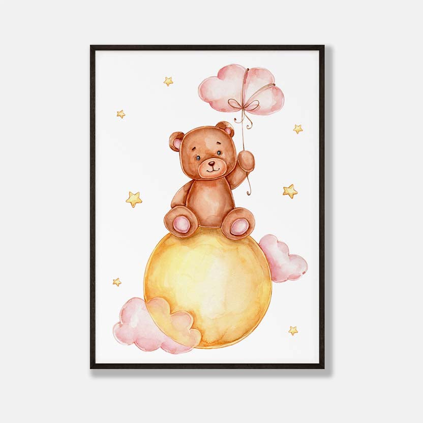 Teddybeer Zittend op de Maan - Dieren Poster Babykamer