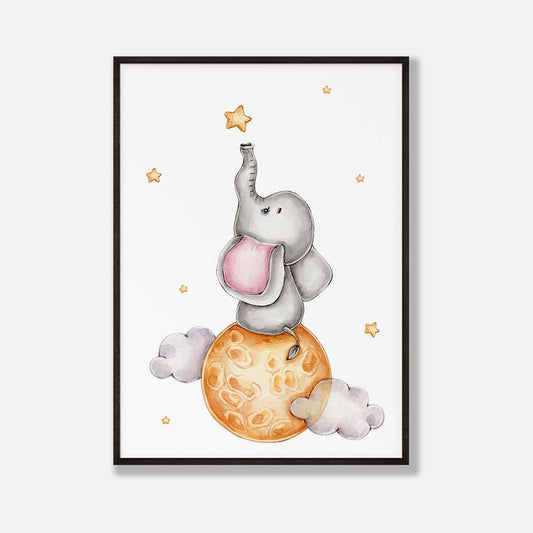 Olifant Zittend op de Maan met Sterren - Dieren Poster