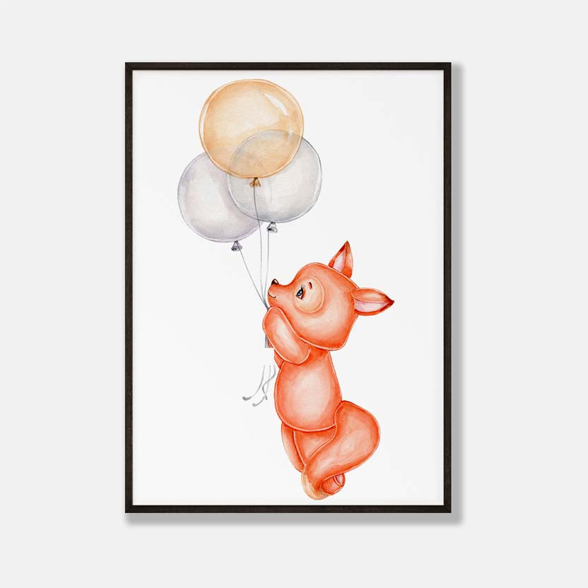 Vos met Ballonnen - Dieren Poster Meidenkamer