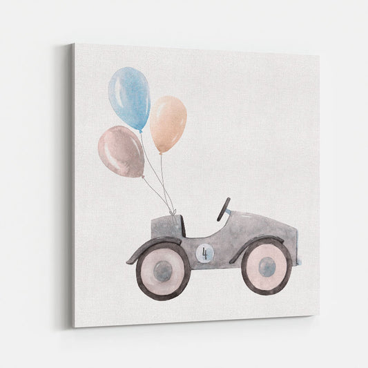 Grijze Loopauto met Ballonnen Kinderschilderij