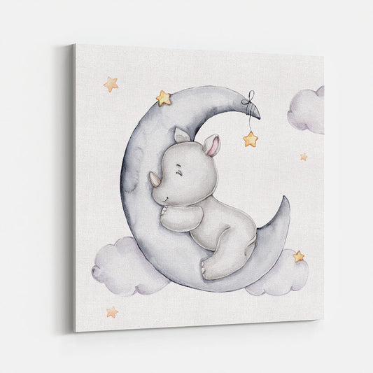 Slapende Baby Neushoorn op de Maan Kinderschilderij