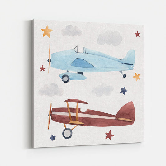 Vliegtuigen met Sterren en Wolkjes Kinderschilderij