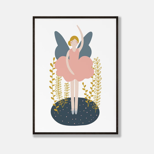 Roze Ballerina met Gouden Planten Poster Kinderkamer