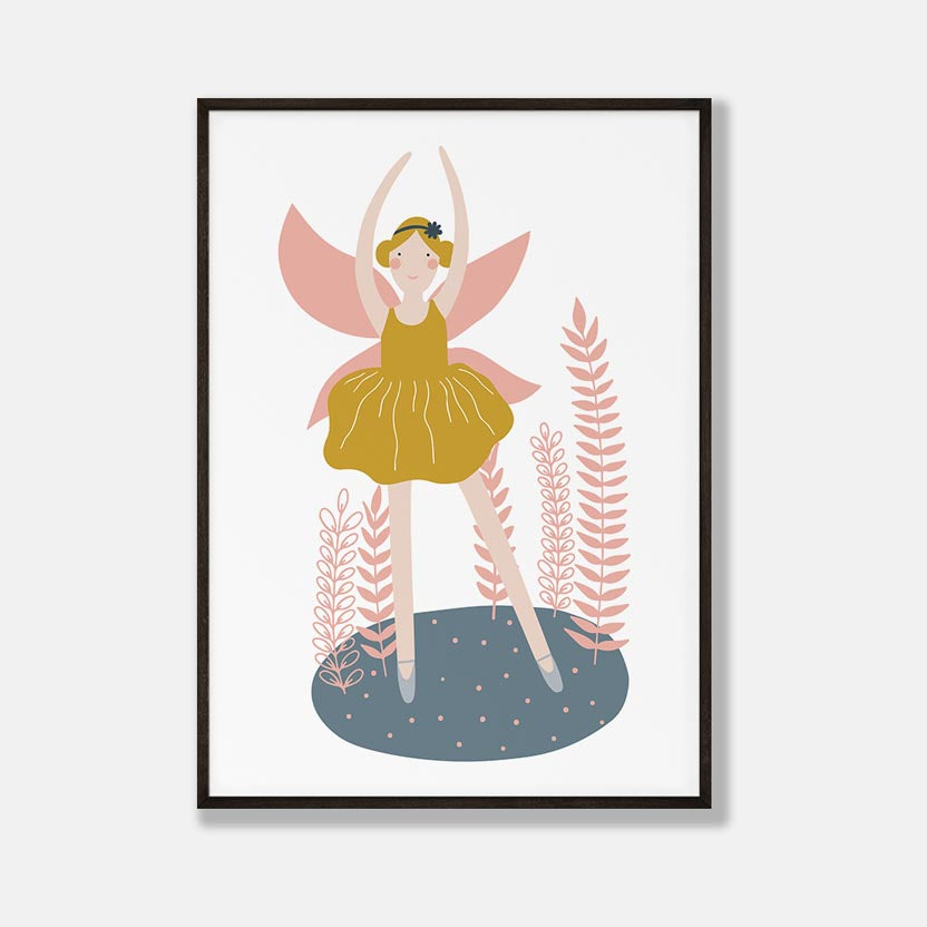 Gouden Ballerina met Roze Planten Poster