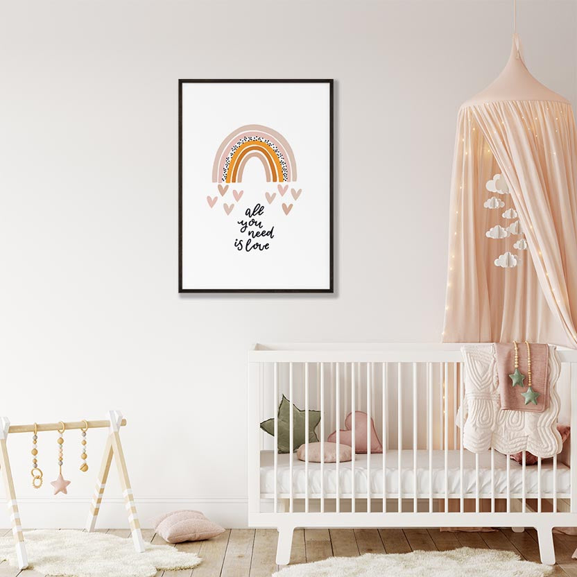 Regenboog met Hartjes en Stippen Poster Babykamer